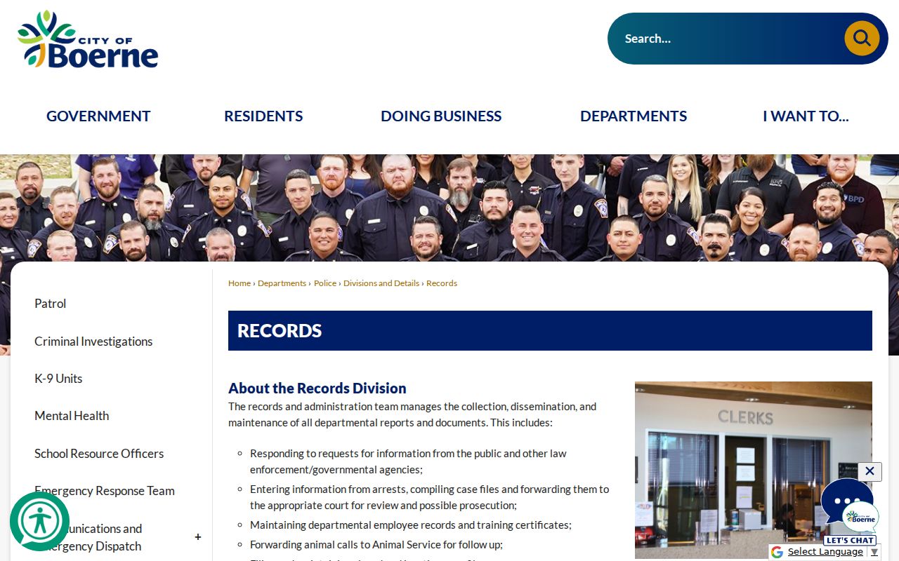 Kendall County arrest lookup through Boerne Police Records Division