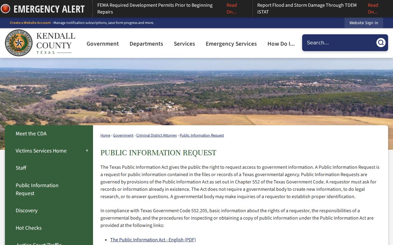 Kendall County arrest lookup through Criminal District Attorney request channel