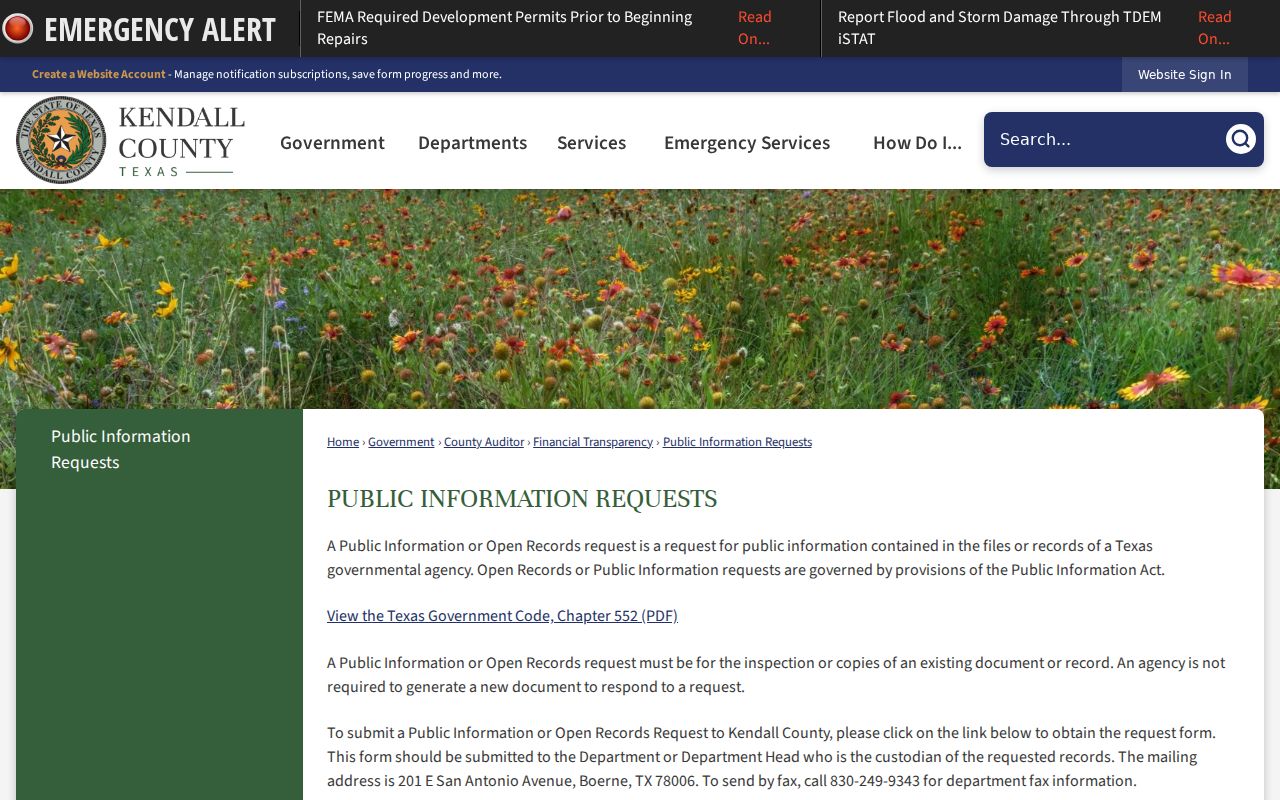 Kendall County criminal court case public information request instructions