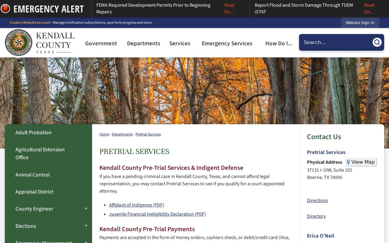 Kendall County criminal case pretrial and indigent defense office