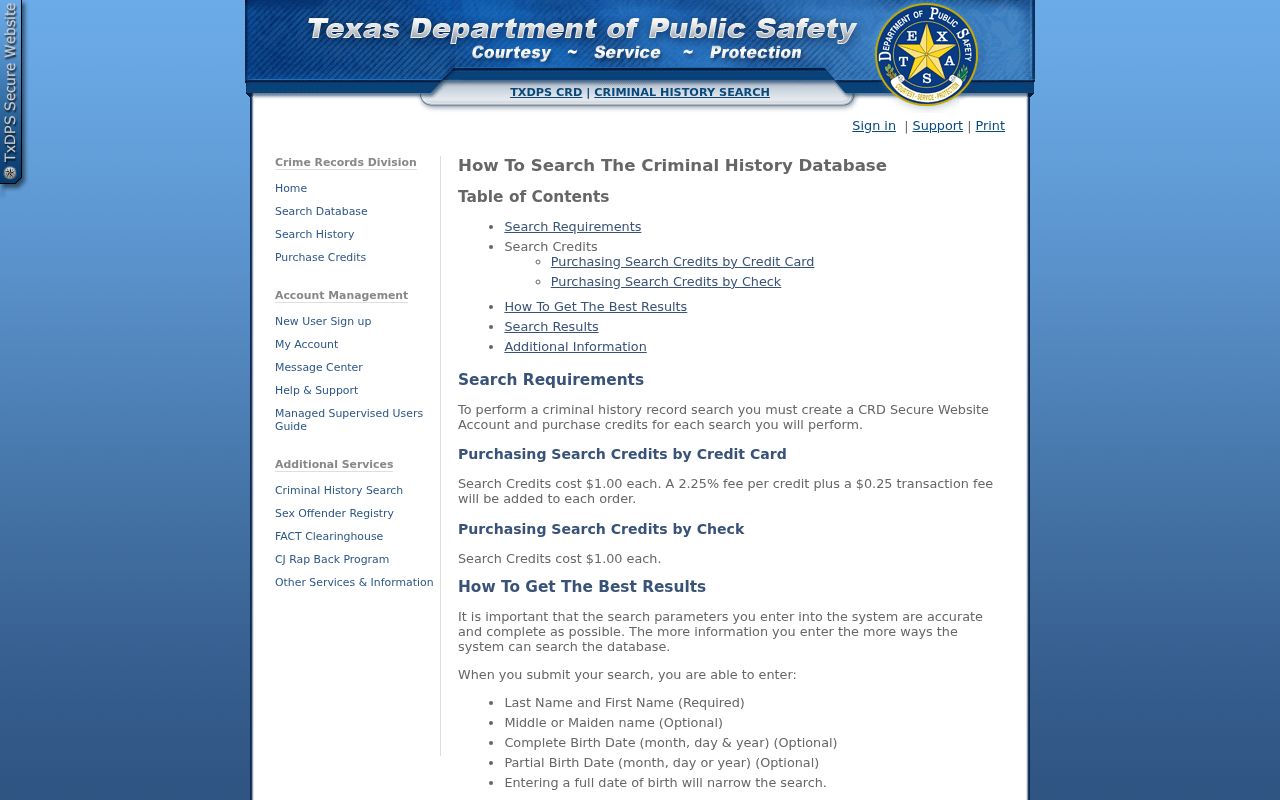 Kendall County criminal history DPS search instructions